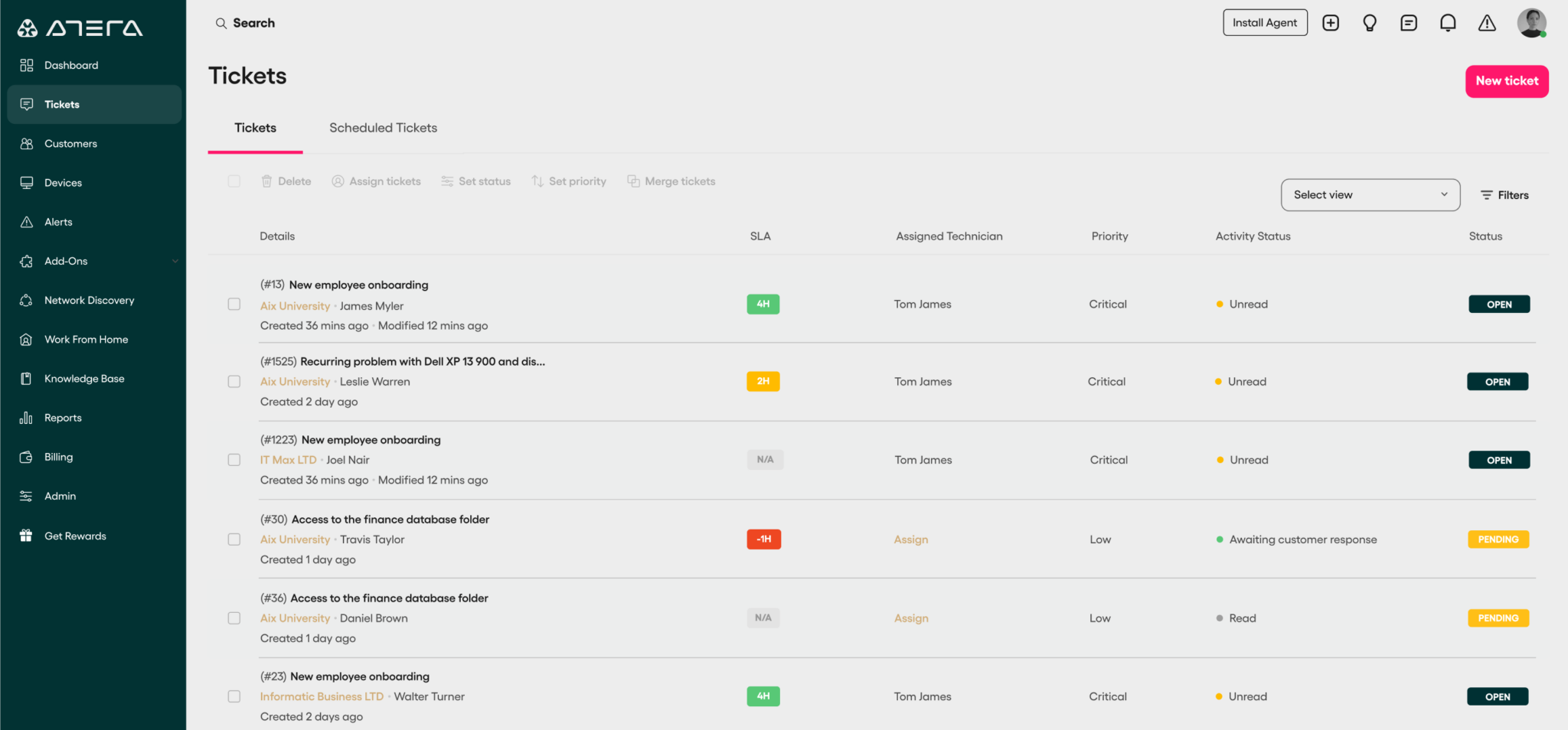 Atera helpdesk ticketing system