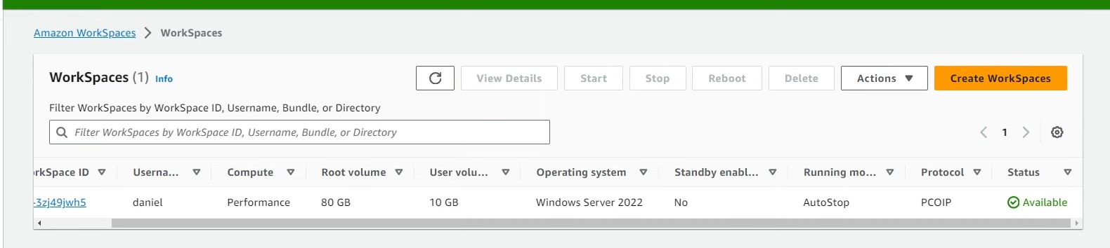AWS WorkSpaces remote desktop