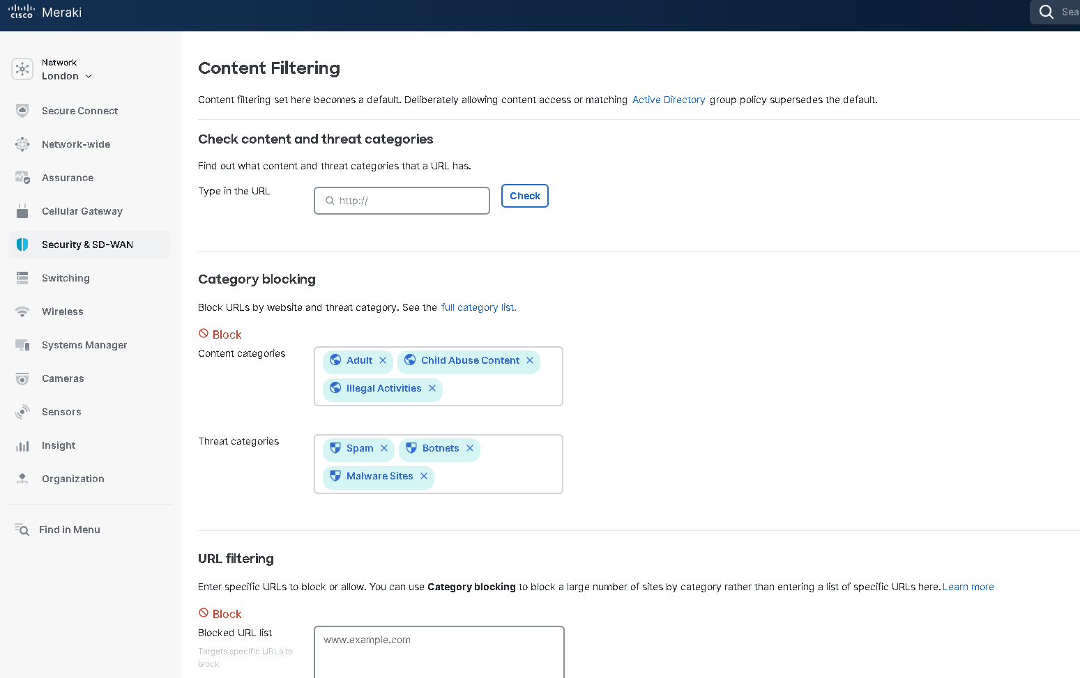 Meraki bandwidth shaping and content filtering policies