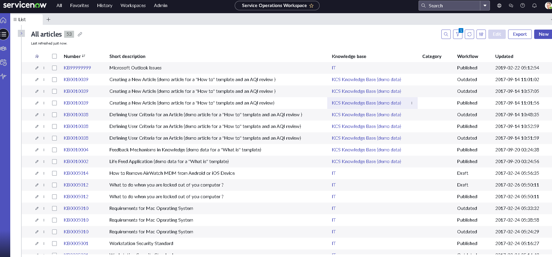 KB search on incident form