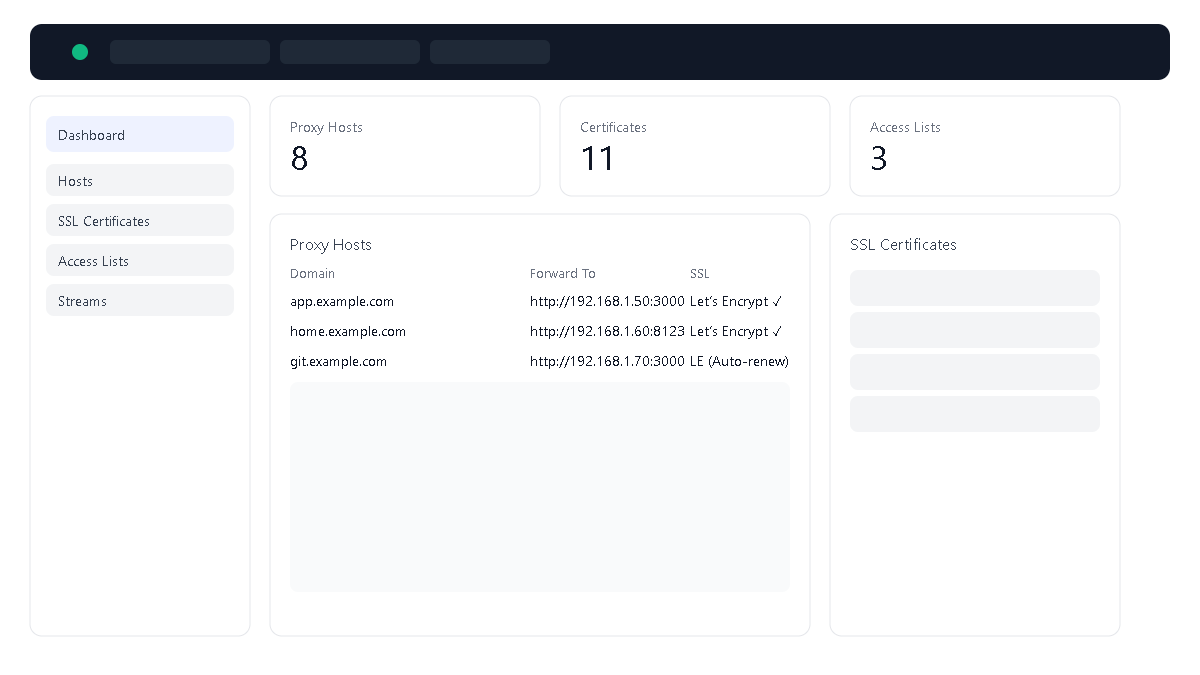Nginx Proxy Manager dashboard